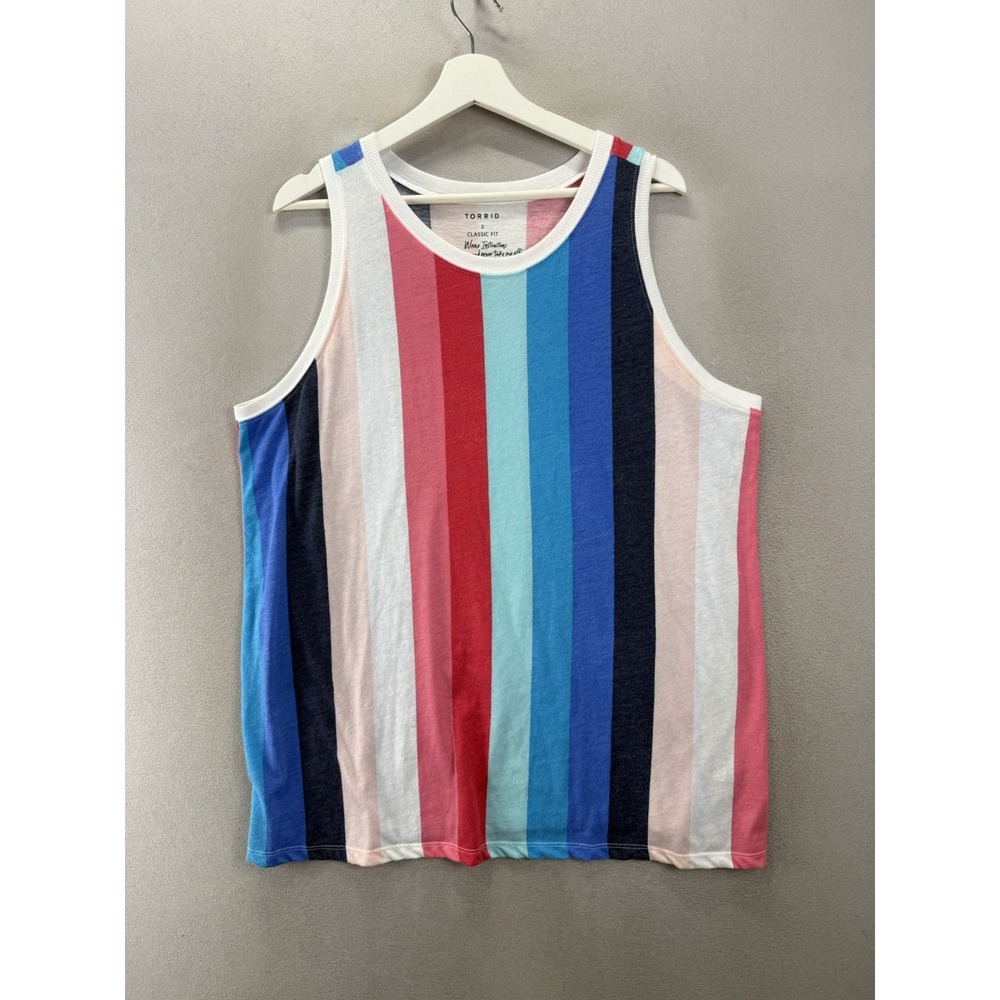 Torrid Size 2 Tank Top Vintage Triblend Multi Stripe Sleeveless Classic Fit Plus